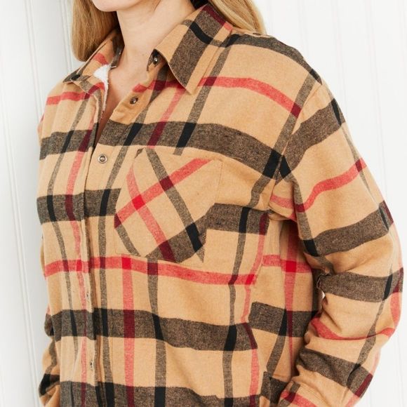 Andree by Unit  Pumpkin Patch Full Size Plaid Faux Fur Lined Shacket - Picture 7 of 7